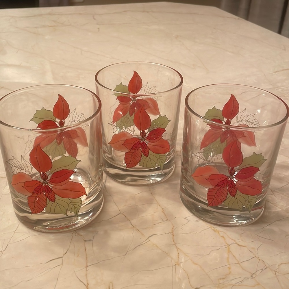 Vintage Block Poinsettia Old Fashion Glasses (3)